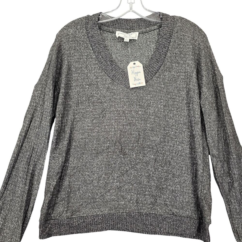 Hippie Rose Gray Sweater NEW Stretch Long Sleeves V-Neck Scoop Neck Women Size M